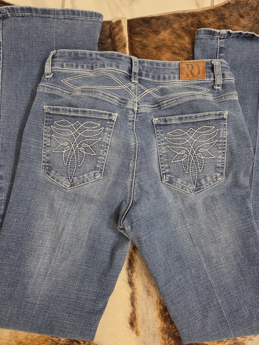 Ranch DressN Boot Stitch  Blue Embroidered Pocket Bootcut Jeans